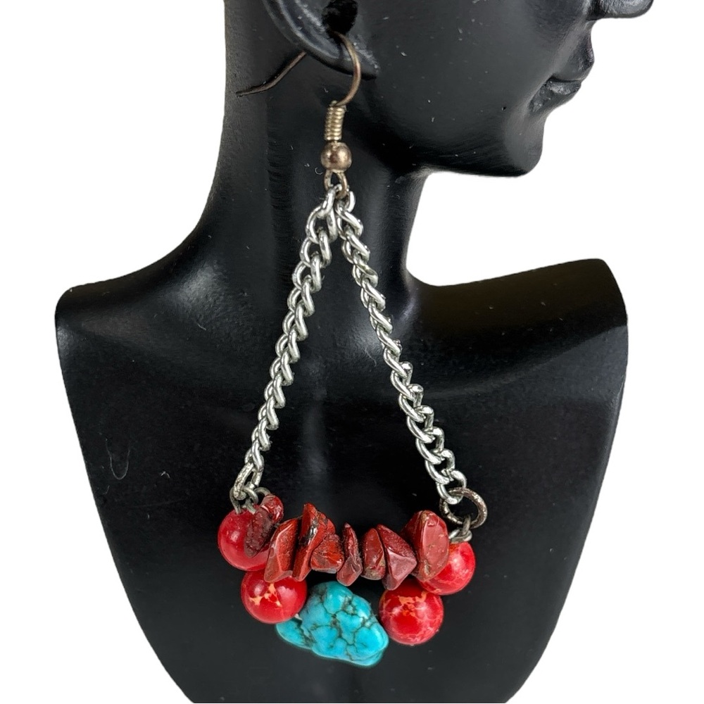 Elegant Red and Turquoise Stone Earrings